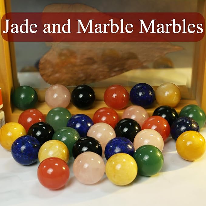 HOROW Wahoo Board Game - 20 Inch Solid Wood Board with 24 Natural Gemstone Marbles &amp 6 DiceDouble-Sided for 4 and 6 Players - Perfect for Family Game Nights and Parties