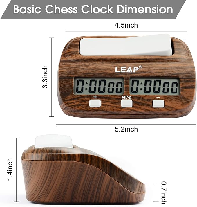 LEAP Chess Clock Digital Chess Timer Professional for Board Games Timer with Alarm Function (Official Store) Wood Appearance