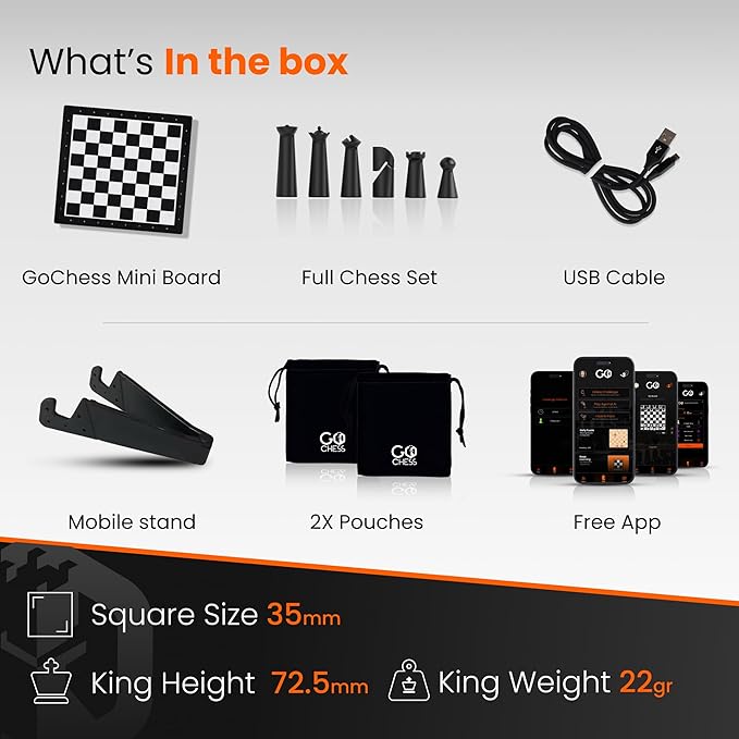 GoChess Mini - AI Electronic Chess Board Game Light Up Chess Set for Adults &amp Kids for All Skill Levels with Online Play App - Perfect as a Gift for Smart Board Games Lovers