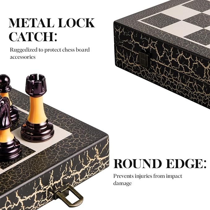 Chess Set 16 Wooden Foldable Black White Chess Board 3.5 Luxury Weighted Acrylic Chess Pieces with Storage Slots for Adults Children Gift Large