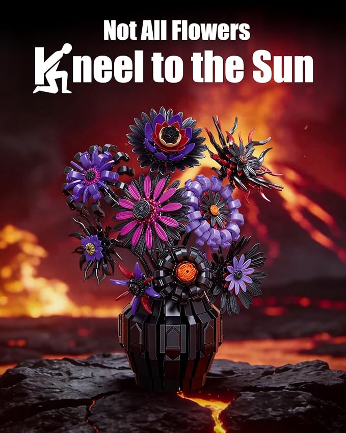 Dark Sunflowers Building Set with Vase Gothic Purple Flowers Van Gogh Sunflower for Home Decor Compatible with Lego Sunflower Botanicals Collection for Adults 1183 PCS