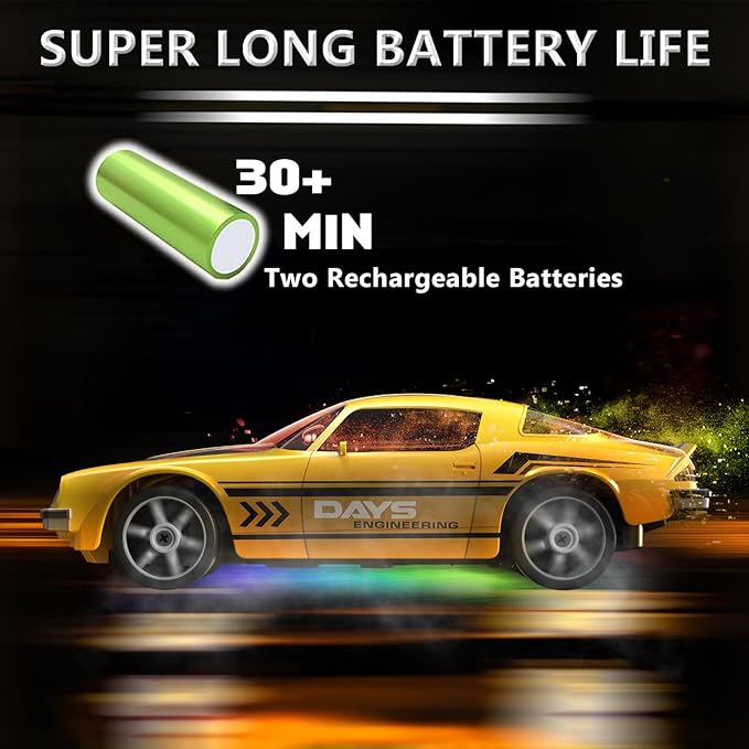 RC Drift Car 1:24 Remote Control Car 4WD 15KM/H High Speed Racing Sport Car with LED Lights RC Cars Toy for Kids Boys Girls Adults Gifts Birthday Christmas Rechargeable Batteries