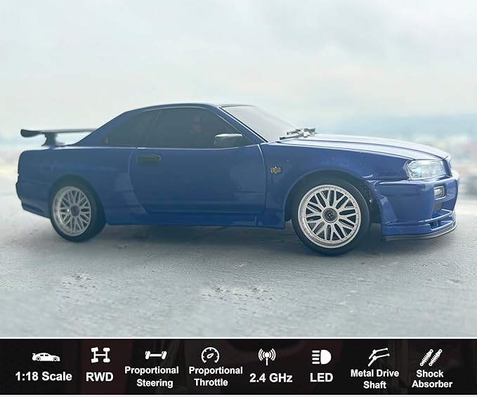 RC Drift Car with Gyro 1/18 Scale LDRC Drift Car Remote Control RWD Hobby Drifting Vehicle 2.4 GHz Proportional Throttle Steering ESP Gyroscope Metal Drive Shaft Alloy Shell Adult LD1899