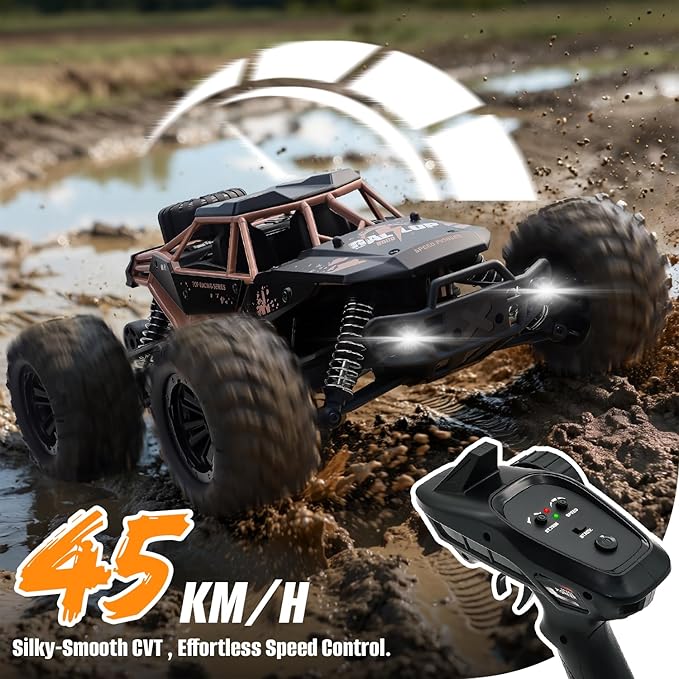 1:16 Scale All Terrain RC Cars High Speed Fast RC Car Max 45km/h 4WD Electric Vehicle Remote Control Monster Truck with 2 1500mAh Batteries2.4GHz 4X4 Off-Road RC Drift Car for Kids Boys Adults