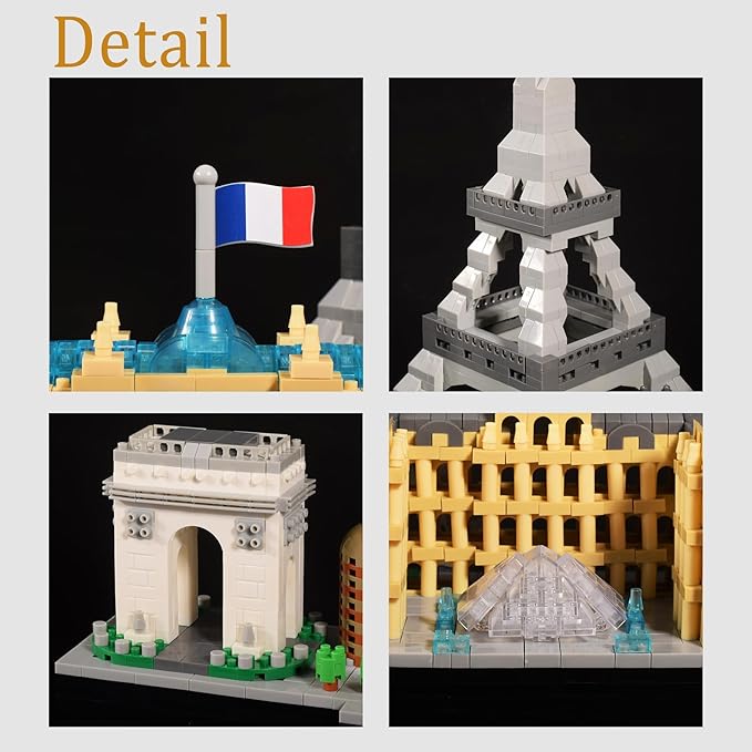 Paris Skyline Architecture Micro Building Blocks Set with Eiffel Tower and The Louvre for Adults Unique Collectible Model Present for Ages of 14+ 3680PCS