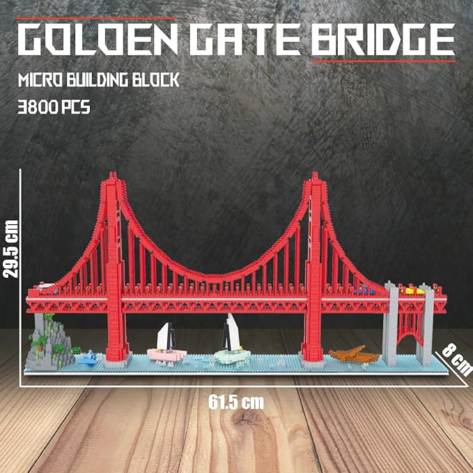 Golden Gate Bridge Micro Building Blocks Set （3800 Pieces）Landmark Architecture Gift for Adult and Kid