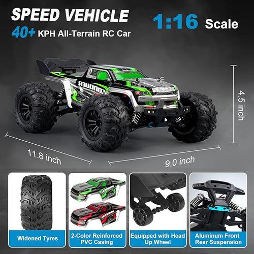 1:16 Scale High-Speed 4WD RC Car 25 MPH Off-Road Remote Control Truck for Adults &amp Teens - All Terrain Electric Vehicle with 2 Rechargeable Batteries &amp 2.4GHz Radio - Gift Idea for Boys and M