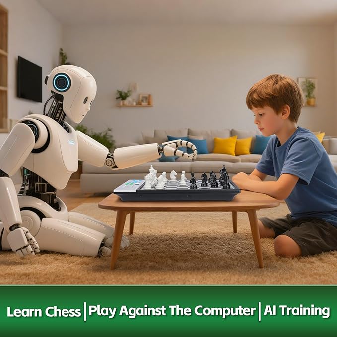 Advanced Electronic Chess Board Smart Computer Chess Set AI Voice Coach Learning for Kids ELO 2200+ for Improving Players Magnetic Large Pieces &amp Board Perfect for Adults LCD Display(Silver)