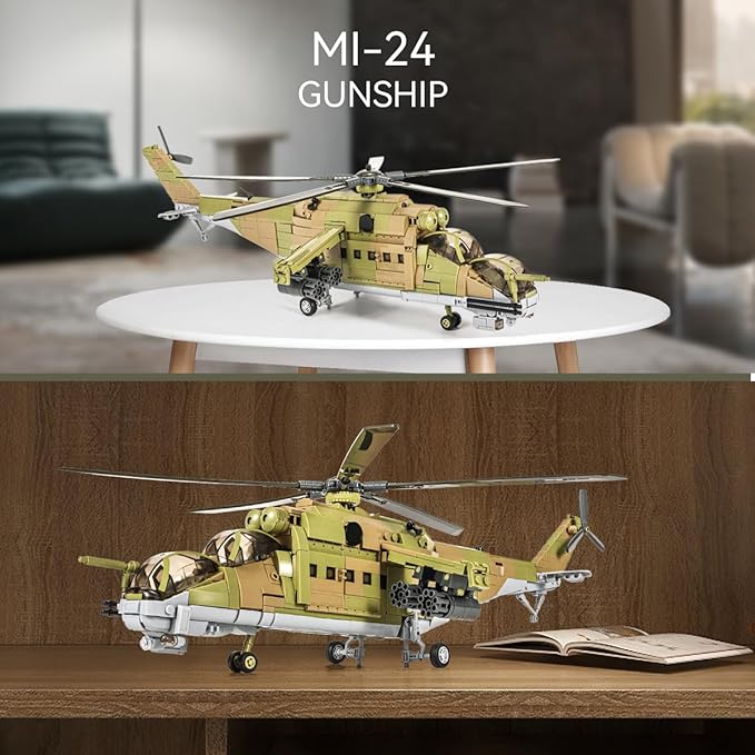 DAHONPA MI-24S Helicopter Medium Utility Military Army Airplane Building Bricks Set 850+ Pieces Air-Force Build Blocks Toy Gift for Kid and Adult
