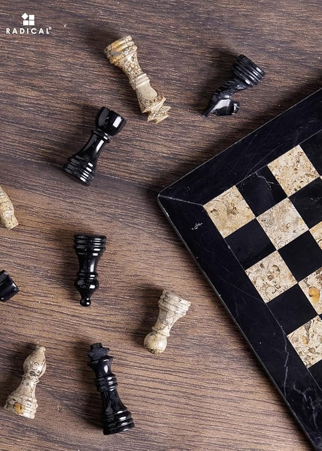 Radicaln Marble Chess Set 12'' Inches Black and Coral Handmade Luxury Board Games for Adults Ideal Marble Chess Board Game Set &amp Chess Pieces for Home Decor