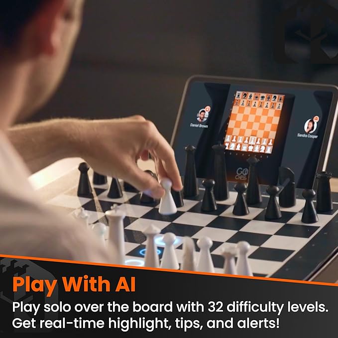 GoChess Mini - AI Electronic Chess Board Game Light Up Chess Set for Adults &amp Kids for All Skill Levels with Online Play App - Perfect as a Gift for Smart Board Games Lovers