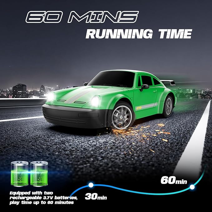 RC Drift Car 1:24 Scale Remote Control Car with LED Lights 20KM/H 4WD High Speed RC Cars Racing and Drifting Dual-Mode Toy Car Idea Gift for Adults and Kids Green