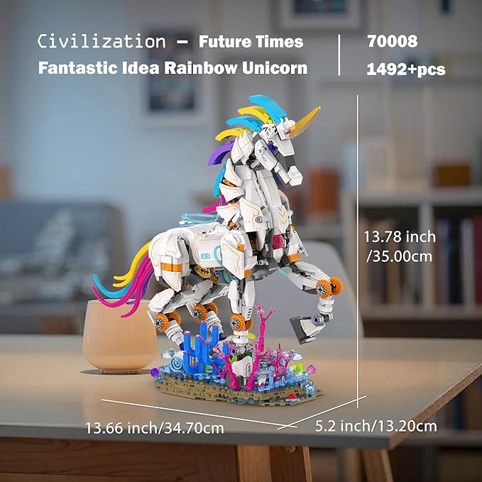 JMBricklayer Unicorn Building Sets for Adults with Lights 70008 Myth Art Creator Animals Display Ideas Magical Rainbow Unicorn Home Decor Building Toys Christmas Birthday Gifts for 14+(1492 PCS)