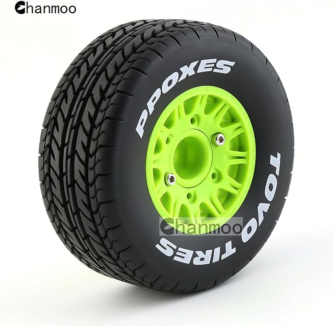 1/10 RC Short Course Truck Tires And Wheels With 12mm 14mm 17mm Hex 113mm 1/8 Rubber Tyres For 1/8 or 1/10 Scale On Road Car HSP Sonic 94102 GT PTG-2 Tamiya TT02 RC Racing Car 4PCS (Green A)