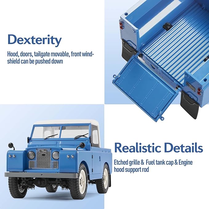 WOWRC FMS 1/12 Land Rover Series II RC CarRC Crawler Pickups &amp Vans &amp Convertibles 3 in 1 with 2 Speed Transmission4-Wheel DriveLED LightsRC Model for AdultsGreen