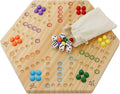 HOROW Wahoo Board Game Wooden Original Board Game Classic 2 Side Painted Fast Track Game for 4 Player and 6 Player with 30 Marbles6 Dices for Family Game Night(6largeLog)