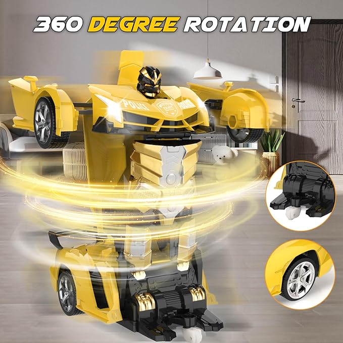 Transform Remote Control Car - Rc Cars One-Button Transforming 360° Rotation Drifting 2.4ghz 1:18 Scale Gift Kids Aged 4-6 Year Old Boys/Girls Police Car Yellow