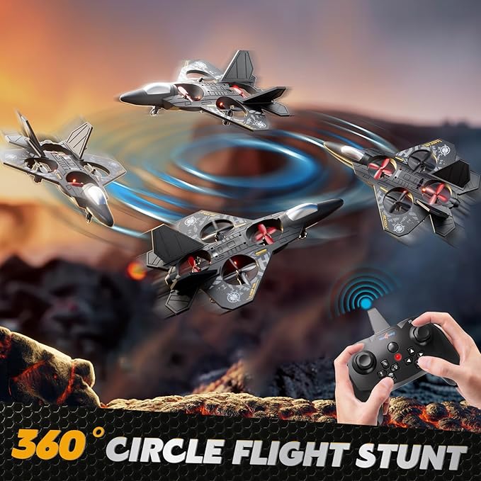 Foam Remote Control Airplane Drone for Kids Ages 8-12 Remote Control Jet with Lights 360° Flips Auto Hover Headless Mode One-Key Take Off &amp Landing Outdoor Flying Toy Gift for Boys