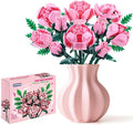 Pink Rose Flower Building Set-10pcs Roses &amp 2pcs Leaves Botanical Collection Artificial Flowers for Home Décor Rose Bouquet Building Kit for Valentine’s Day Christmas Birthday Anniversary (No Va