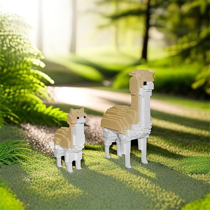 Larcele Animal Series Micro Building Blocks Animal Set DIY Mini 3D Building Toy Bricks1258 Pieces KLJM-07 (Two Alpacas)