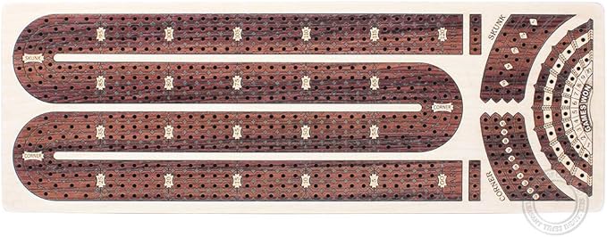 House of Cribbage - Continuous Cribbage Board/Box Inlaid in Maple/Rosewood : 4 Track - Side Drawers with Score Marking Fields for Skunks Corners and Won Games