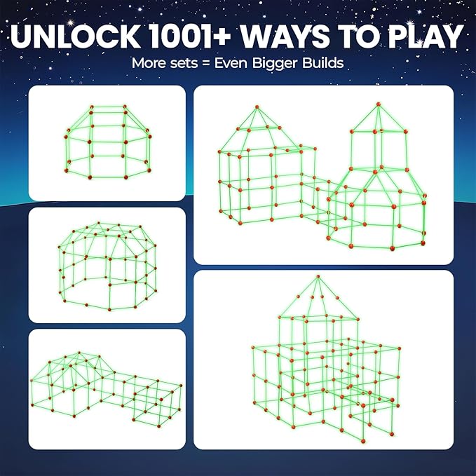 Tiny Land Glow Fort Building Kit for Kids Creative Fort Indoor &amp Outdoor Construction Toys with 86 Rods and 44 Balls for 5-12 Year Old Boys &amp Girls STEM Building Toy Gifts with Storage Bag