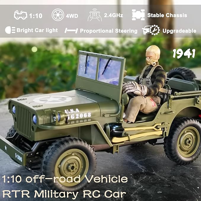 Skymaker 1/10 RC Crawler Willys Jeep Toy 2.4GHz 4x4 Off-Road Rock Crawler RTR with 2 Batteries All Terrain Remote Control Truck Vehicle for Kids &amp Adults