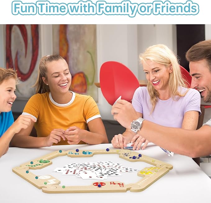 Jokers and Marbles Board Game Wooden Marble Game for 2-6 Players Portable Jokers Game with 30 Marbles 3 Decks of Cards 2 Storage Bags for Family Game Night and Holiday Party