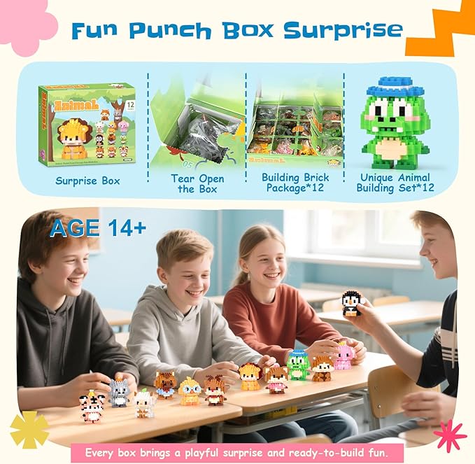 Party Favors Micro Animal Building Sets Easter 12 Pack Punch Box Surprise Mini Builds Goodie Bag Stuffers Gift Christmas Birthday Ages 14+