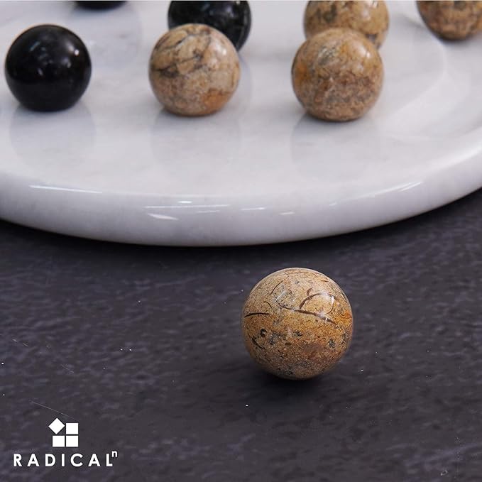 Radicaln Marble Tic Tac Toe Board Game 10 Inches Black &amp Coral Handmade Adult Strategy Board Games for Game Night Ideal Brain Games for Tabletop