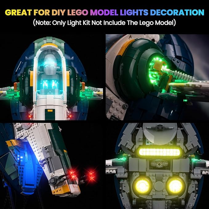 Upgraded Led Light Kit Compatible with Lego Jango Fett's Firespray-Class Starship Building Set Lights Decoration Compatible with Lego 75409 (Model Not Included)