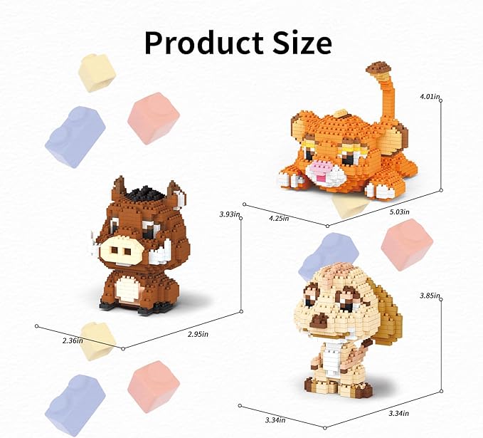 Lion Warthog Meerkat Mini Building Blocks Sets Not Compatible with Lego Animals 1856 PCS Micro Mini Building Toy Bricks for Adults Party Favors for Kids Boys Girls 14+
