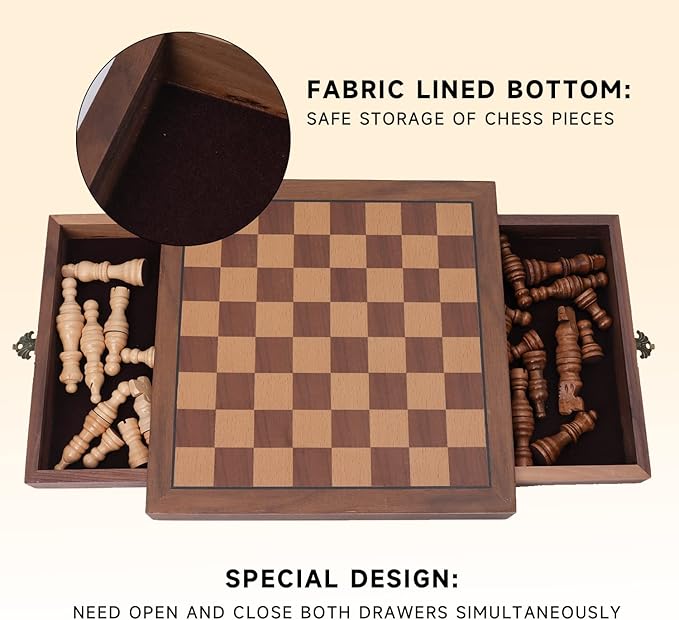 GSE Games &amp Sports Expert 10 Magnetic Chess Set Wooden Chess Board Game Set with Drawers Classic Portable Travel Board Game for Kids &amp Adults