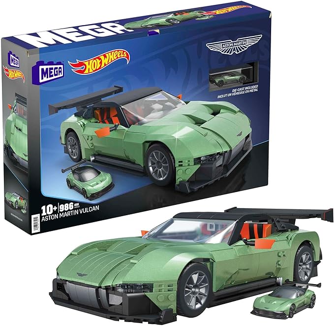 Hot Wheels MEGA Vehicle Building Toys for Adults Aston Martin Vulcan with 635 Pieces and Die-Cast Model Gift Ideas for Collectors HMY97