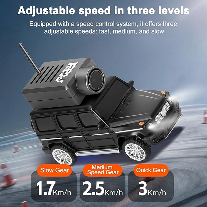 GoolRC WLtoys 6406-C Mini RC Car 2.4GHz 1:64 Scale FPV Remote Control Car with Camera 720P APP Control Rear Drive Vehicle with 2 Trailers and LED Lights for Adults (Black)