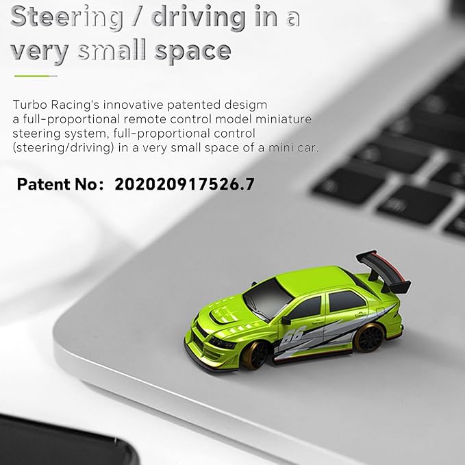 Turbo Racing 1:76 Scale Drift RC Car with Gyro Mini Full Proportional RTR 2.4GHZ Remote Control with 2 Replaceable Body Shell (C66-Green)