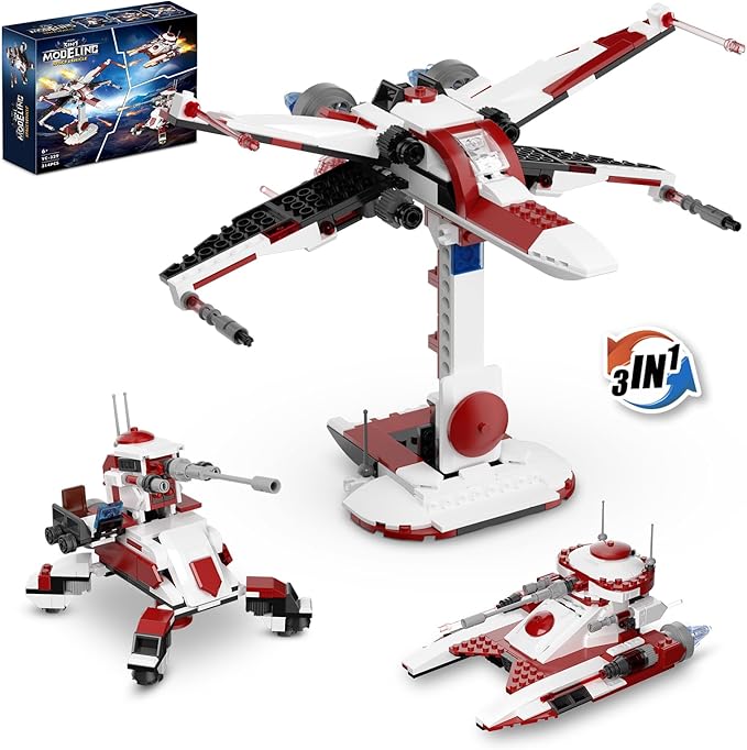 3 in 1 Space Vehicle Building Set - Buildable Space Fighter Galactic Battle Tank Anti Vehicle Cannon Compatible with Lego Great Birthday Gift Toy for Star Fans Kids Boys Girls Ages 6+