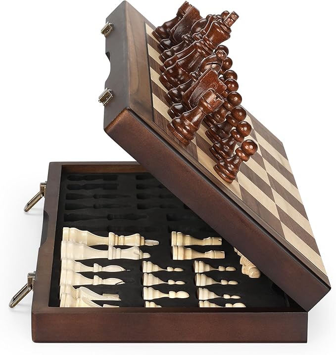 Magnetic Wooden Chess Set for Adults Kids 17'' Chess Board with Handmade Pieces Folding Portable Travel Unique Chess Sets Game for Tournament Professional Beginner