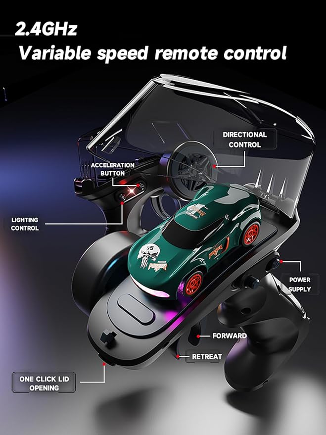 Mini RC Drift Car for Adults 1/64 Desktop Drift Car with Colorful Lights Desk Remote Control Cars for Race Hobby Gifts and Toys (Matte Green Concept Model)