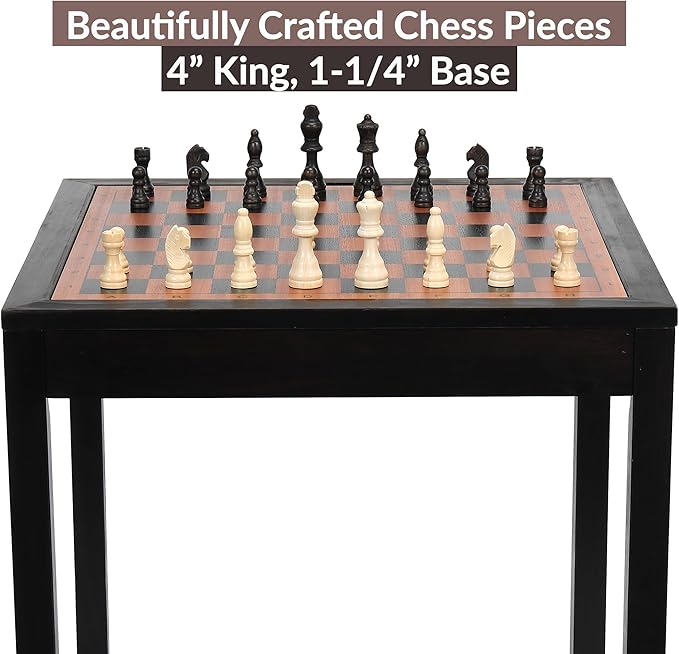 Sterling Games Wooden Chess Table | Chess Checkers and Backgammon 3 in 1 Combo Game Table Furniture Set 25 x 25 4 King Dark Zebra