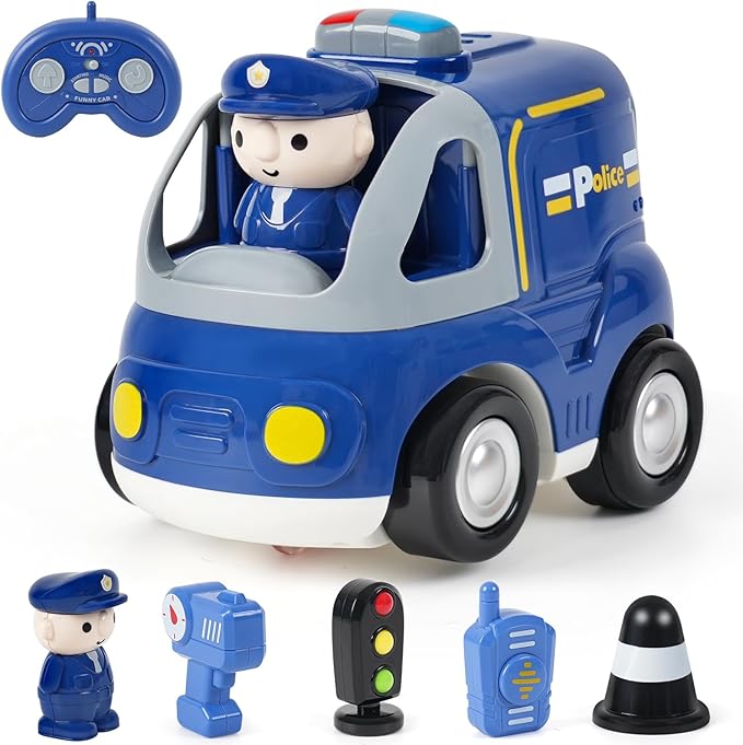 Remote Control Car for Toddlers - Birthday Gifts for Boys and Kids Ages 18+ Months 2 3 4 5 Years 2.4GHz RC Interactive Cartoon Police Car with Lights Sounds &amp Music