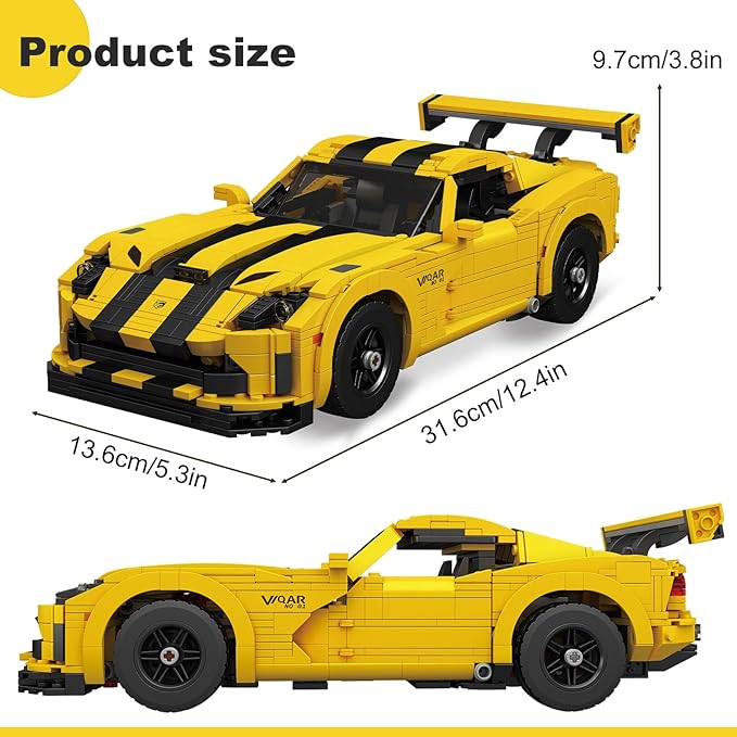 Mould King 10046 Supercar Building Block Kits Dodge Viper Car Model Building Sets MOC Car Gift for Kids/Adult Collections Enthusiasts 1236 Pieces