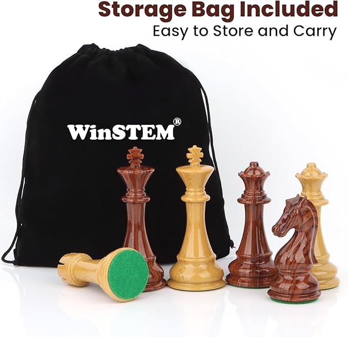 High Polymer Weighted Chess Pieces Only - 3.75'' King - Extra 2 Queens Standard Tournament Chessmen for Chess Board Game or Replacement of Missing Pieces (No Board) Storage Bag Included