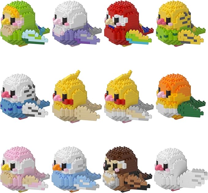 Parrots Micro Mini Building Block Sets Birthday Gift for Kids Animals Buildling Model Kits Mini Bricks Birds Series Toys for Kids（12 Boxes）
