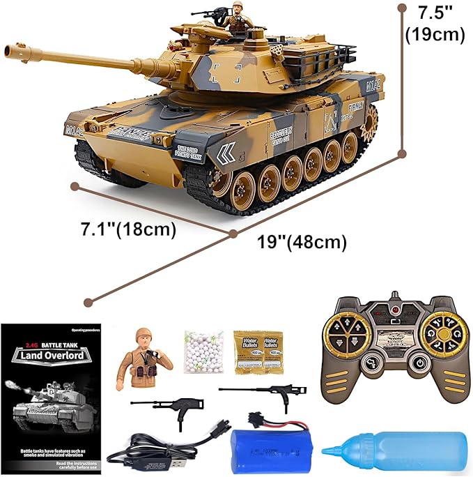 M1A2 Abrams US Army Tank 1/18 RTR RC Armored Fighting Vehicle Airsoft BB Battle Water Bomb Shot Smoke Sound Light Recoil 2.4Ghz Vibration Controller Modern Military Model MBT Panzer Collection