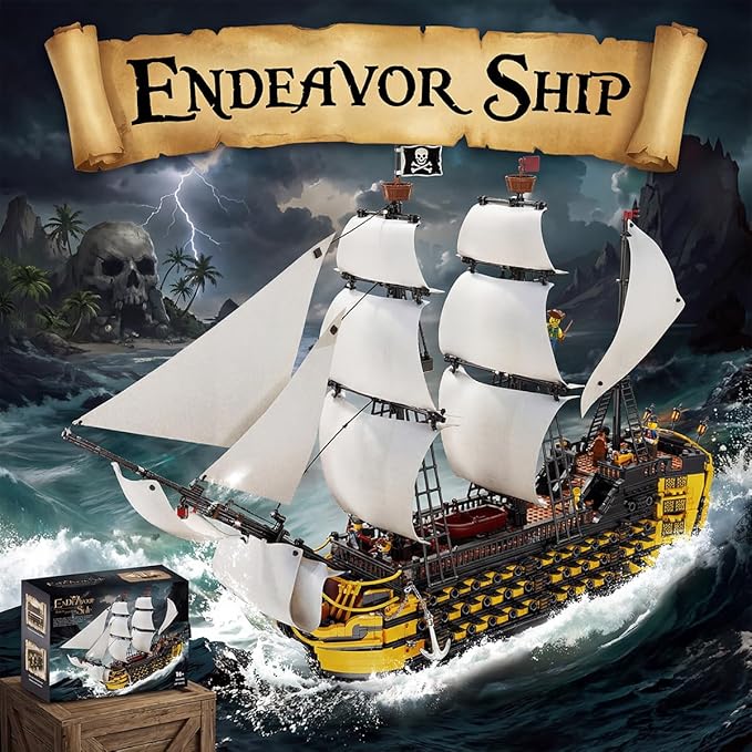 Endeavor Pirate Ship Model Building Set Length 84cm Movie Themed Scenes with Sail Cannons &amp Movable Parts for Film Fans Adult Collectors Building Sets 2475pcs