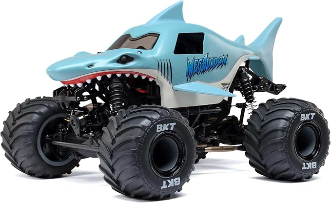 Losi 1/18 Mini LMT Megalodon 2S 4X4 RTR Brushed Monster Truck Battery &amp Charger Included Blue LOS01026T3