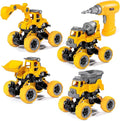LUDILO 4PCS Take Apart Toys for 4 Year Old Boys Construction Toys with Electric Drill DIY Assembly Building Stem Toys Trucks Gifts for 3 4 5 6 7 8 Year Old Boys Girls Kids Learning Educational Toys
