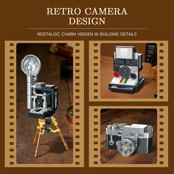 6 in 1 Vintage Camera Building Blocks Set Retro Film Camera Collection Compatible with Lego Camera Models Collectible Desk Decor Gift for Ages 8+