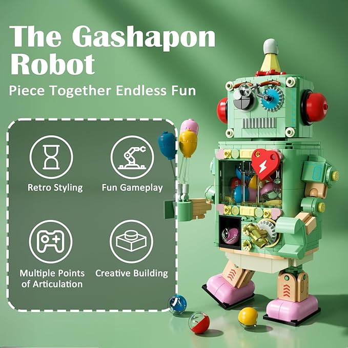 Articulated Robot Building Set with Functional Capsule Vending Machine 617-Piece Interactive Desk Toy &amp Creative Gift for Teens Birthday and Adults Valentine's Day